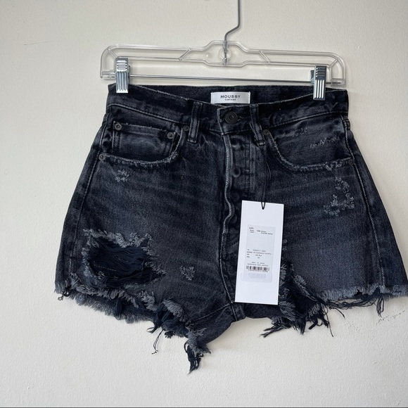 Moussy Vintage Durango Black High Waisted Denim Jean Cuttoff Shorts 24 - Picture 7 of 16